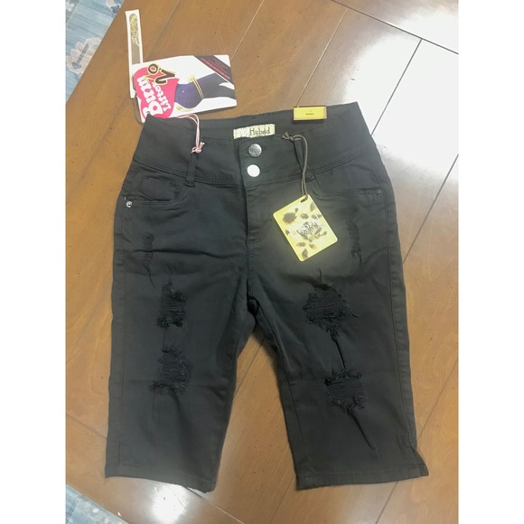 Hybrid & company Pants - Hybrid & Company‎ Black Distressed Bum Lifter Bermuda Shorts Size 3
